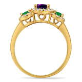 Three Stone Round Natural Stone Wedding Ring