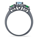 Three Stone Round Natural Stone Wedding Ring