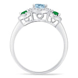 Three Stone Round Natural Stone Wedding Ring