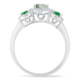 Three Stone Round Natural Stone Wedding Ring