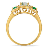 Three Stone Round Natural Stone Wedding Ring