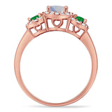 Three Stone Round Natural Stone Wedding Ring