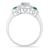 Three Stone Round Natural Stone Wedding Ring