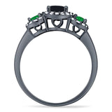 Three Stone Round Natural Stone Wedding Ring