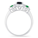 Three Stone Round Natural Stone Wedding Ring