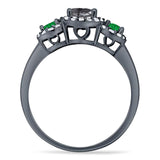Three Stone Round Natural Stone Wedding Ring