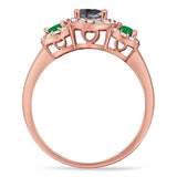 Three Stone Round Natural Stone Wedding Ring