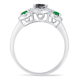Three Stone Round Natural Stone Wedding Ring