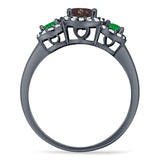 Three Stone Round Natural Stone Wedding Ring