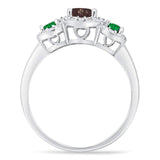 Three Stone Round Natural Stone Wedding Ring