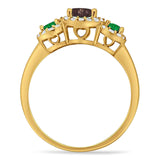 Three Stone Round Natural Stone Wedding Ring