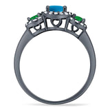 Three Stone Round Natural Stone Wedding Ring