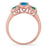 Three Stone Round Natural Stone Wedding Ring