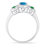 Three Stone Round Natural Stone Wedding Ring
