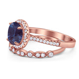 Two Piece Round Natural Stone Bridal Ring