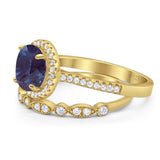 Two Piece Round Natural Stone Bridal Ring