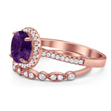 Two Piece Round Natural Stone Bridal Ring