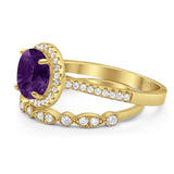 Two Piece Round Natural Stone Bridal Ring