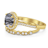 Two Piece Round Natural Stone Bridal Ring