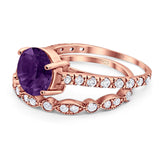 Two Piece Round Natural Stone Bridal Ring