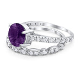 Two Piece Round Natural Stone Bridal Ring