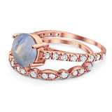 Two Piece Round Natural Stone Bridal Ring