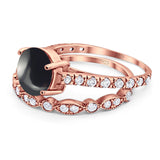 Two Piece Round Natural Stone Bridal Ring