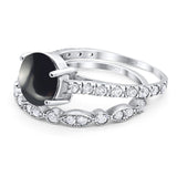 Two Piece Round Natural Stone Bridal Ring