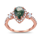 Art Deco Pear Natural Stone Trio Ring