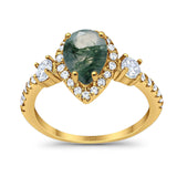 Art Deco Pear Natural Stone Trio Ring
