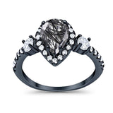 Art Deco Pear Natural Stone Trio Ring