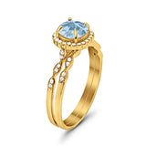 Two Piece Round Natural Stone Flower Ring
