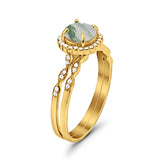 Two Piece Round Natural Stone Flower Ring