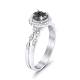Two Piece Round Natural Stone Flower Ring