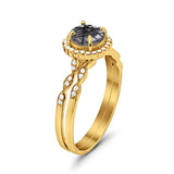 Two Piece Round Natural Stone Flower Ring