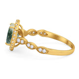 Art Deco Oval Natural Stone Halo Ring