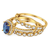 Oval Natural Stone Three Piece Ring