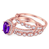 Oval Natural Stone Three Piece Ring