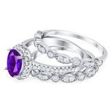 Oval Natural Stone Three Piece Ring