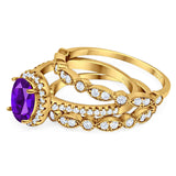 Oval Natural Stone Three Piece Ring