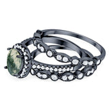 Oval Natural Stone Three Piece Ring