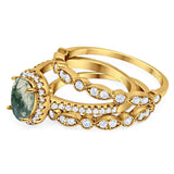 Oval Natural Stone Three Piece Ring