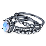 Oval Natural Stone Three Piece Ring