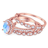 Oval Natural Stone Three Piece Ring