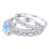 Oval Natural Stone Three Piece Ring
