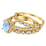 Oval Natural Stone Three Piece Ring