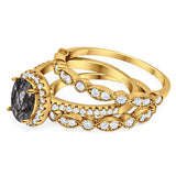 Oval Natural Stone Three Piece Ring