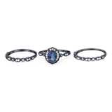 Three Piece Oval Natural Stone Floral Ring