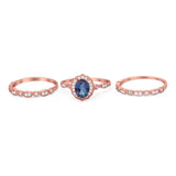Three Piece Oval Natural Stone Floral Ring