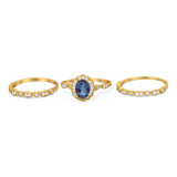 Three Piece Oval Natural Stone Floral Ring